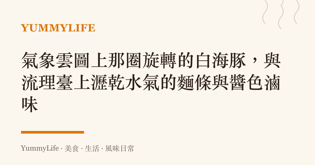 氣象雲圖上那圈旋轉的白海豚,與流理臺上瀝乾水氣的麵條與醬色滷味