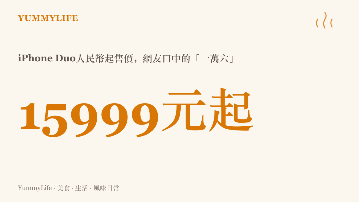 統計圖卡呈現iPhone Duo摺疊手機以人民幣一萬五千九百九十九元起售，被網友簡稱一萬六的歷史高價