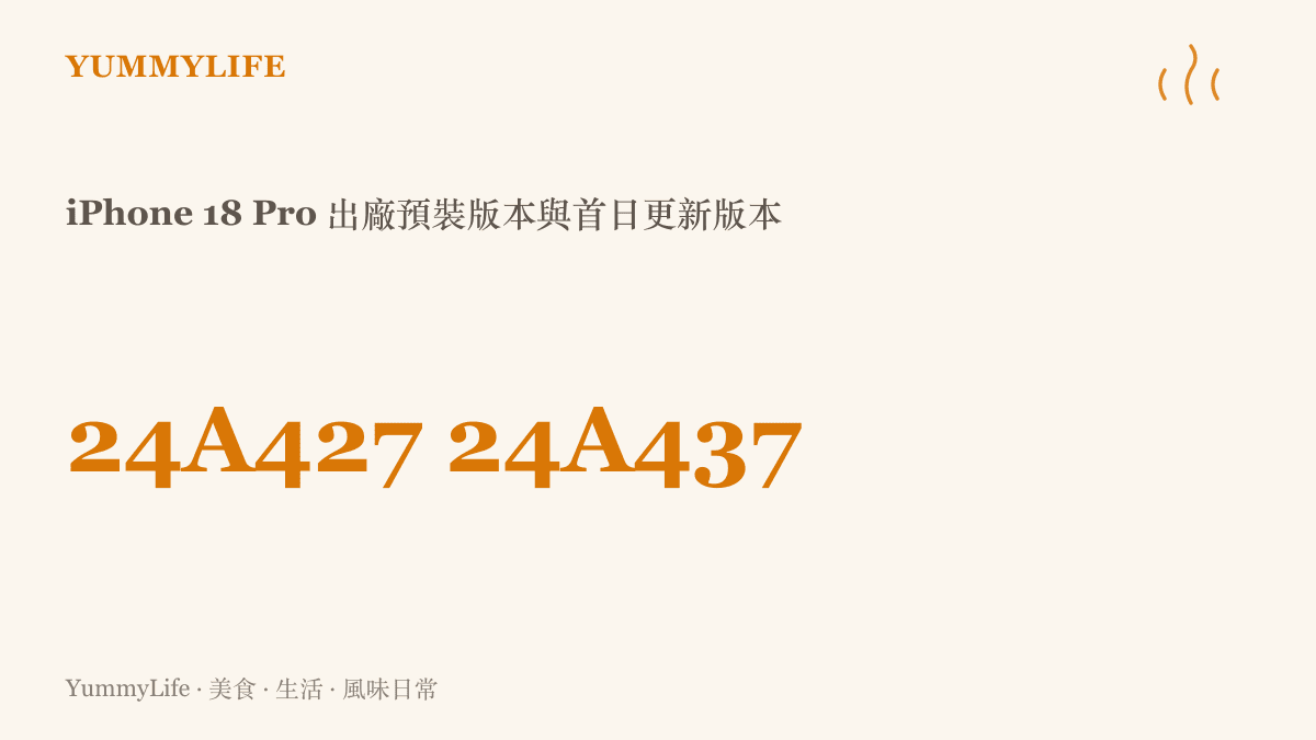 圖卡顯示 iPhone 18 Pro 出廠預裝 24A427 版的 iOS 27，開箱後將透過首日更新升級至 24A437