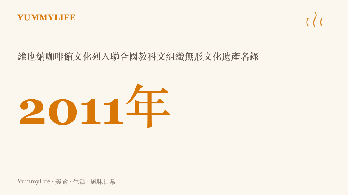 以2011年為標記的數字，代表維也納咖啡館文化獲聯合國教科文組織登錄為無形文化遺產的年份