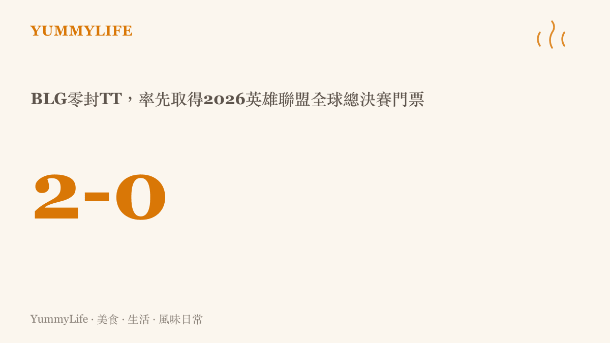 數據圖卡呈現BLG以2比0的比數零封TT，並靠積分優勢率先取得2026英雄聯盟全球總決賽的參賽門票。