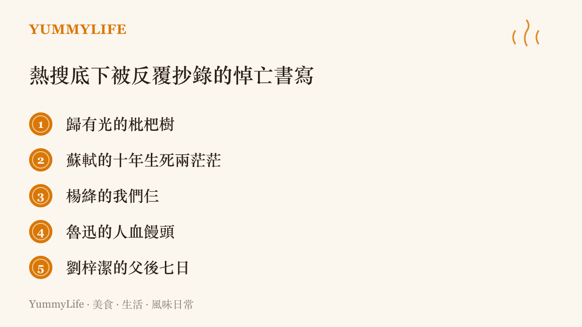 熱搜留言中被網友反覆抄錄的五則經典悼亡書寫：歸有光的枇杷樹、蘇軾的孤墳、楊絳的我們仨、魯迅的人血饅頭與劉梓潔的父後七日