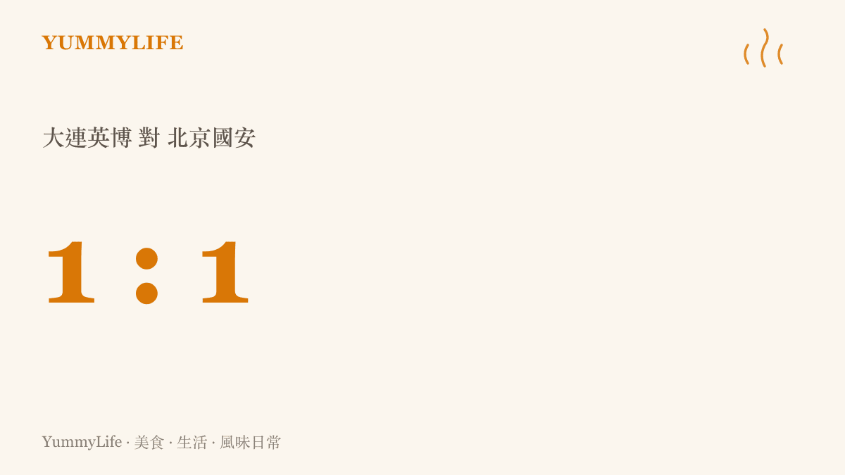 統計圖卡呈現大連英博對北京國安終場一比一的比數，兩座城市各進一球打成本手