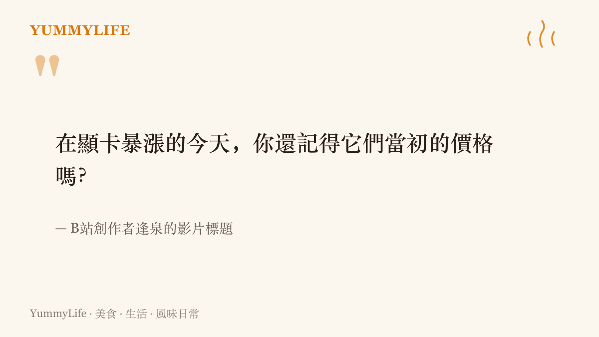 引言圖卡重現B站創作者逢泉影片標題的提問，提醒觀眾回想顯卡尚未漲價前的原始售價