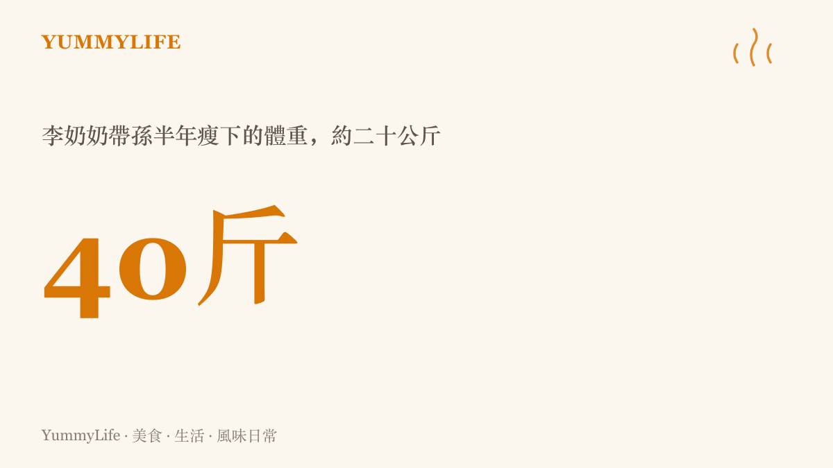 統計圖卡呈現湖南五十九歲李奶奶幫忙帶孫半年瘦下四十斤、約二十公斤的體重變化