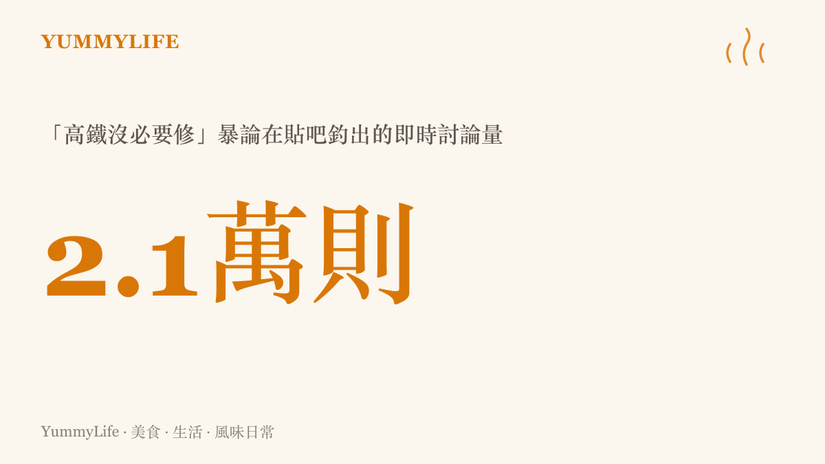 統計圖卡呈現「高鐵沒必要修」這則暴論在百度貼吧引發超過兩萬一千則即時討論的熱度規模