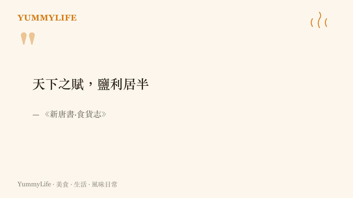 引言圖卡呈現《新唐書·食貨志》記載唐代鹽利一度佔國家賦稅一半的史實