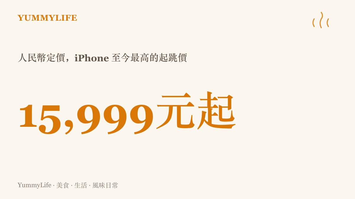 統計圖卡呈現蘋果首款摺疊手機 iPhone Duo 定價從人民幣一萬五千九百九十九元起跳，寫下 iPhone 至今最高的起售定價