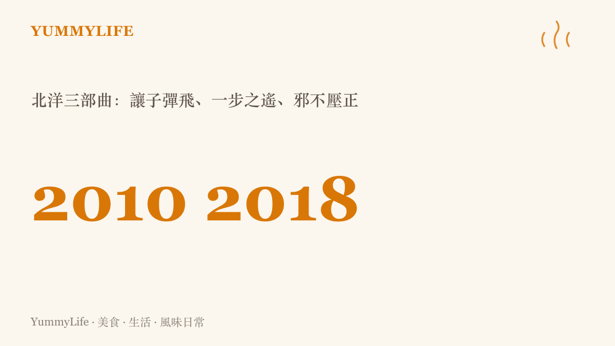時間軸呈現姜文北洋三部曲從2010年讓子彈飛、經2014年一步之遙到2018年邪不壓正的八年跨度