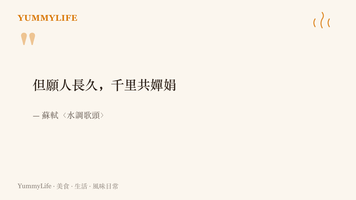 引言圖卡呈現蘇軾〈水調歌頭〉的名句「但願人長久，千裏共嬋娟」，標註這首詞寫於他與弟弟蘇轍多年未見的那個中秋夜