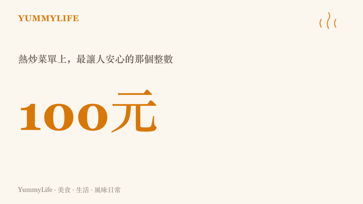 統計圖卡呈現臺灣熱炒店菜單上一百元這個流傳多年的整數價格，代表便宜快手的宵夜與下班飲食文化