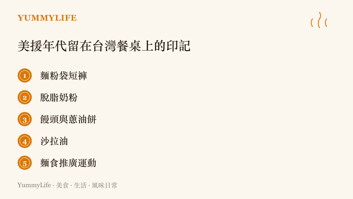臺灣一九五〇到六〇年代美援留在餐桌上的五樣印記，從麵粉袋做成的短褲、脫脂奶粉、饅頭蔥油餅、沙拉油到麵食推廣運動