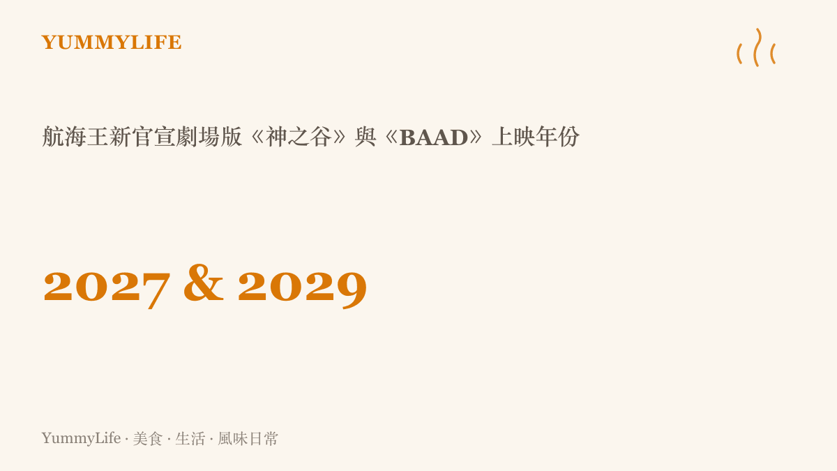 圖卡呈現航海王一次官宣的兩部劇場版上映年份，神之谷排在二〇二七年夏天，BAAD排在二〇二九年