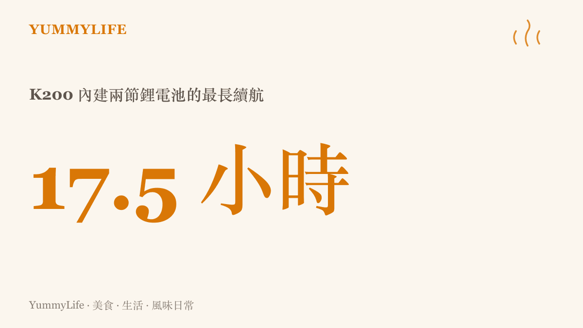 數據呈現漫步者K200便攜K歌音箱最長續航十七點五小時，相當於一場從午間辦桌一路唱到深夜宵夜場的馬拉松歡唱
