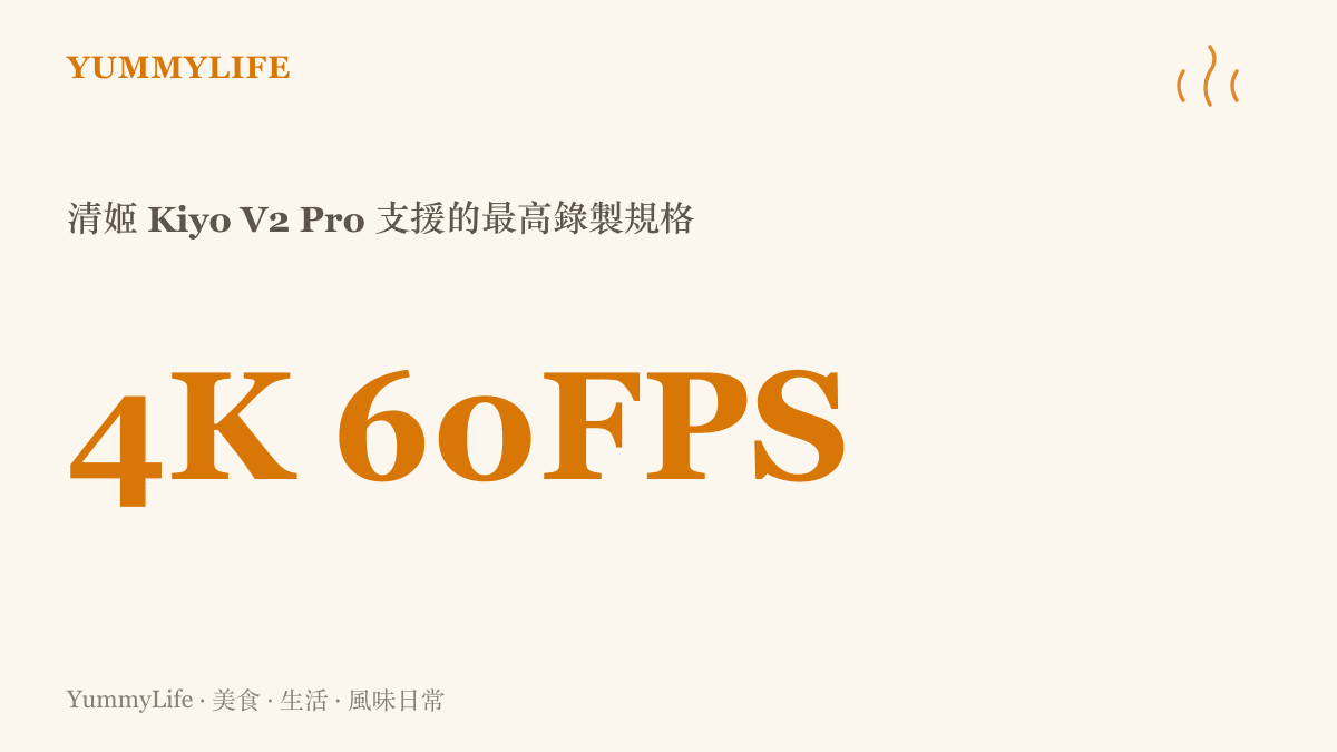 統計圖卡呈現雷蛇清姬 Kiyo V2 Pro 網路攝影機最高支援 4K 解析度與每秒六十格的錄製規格