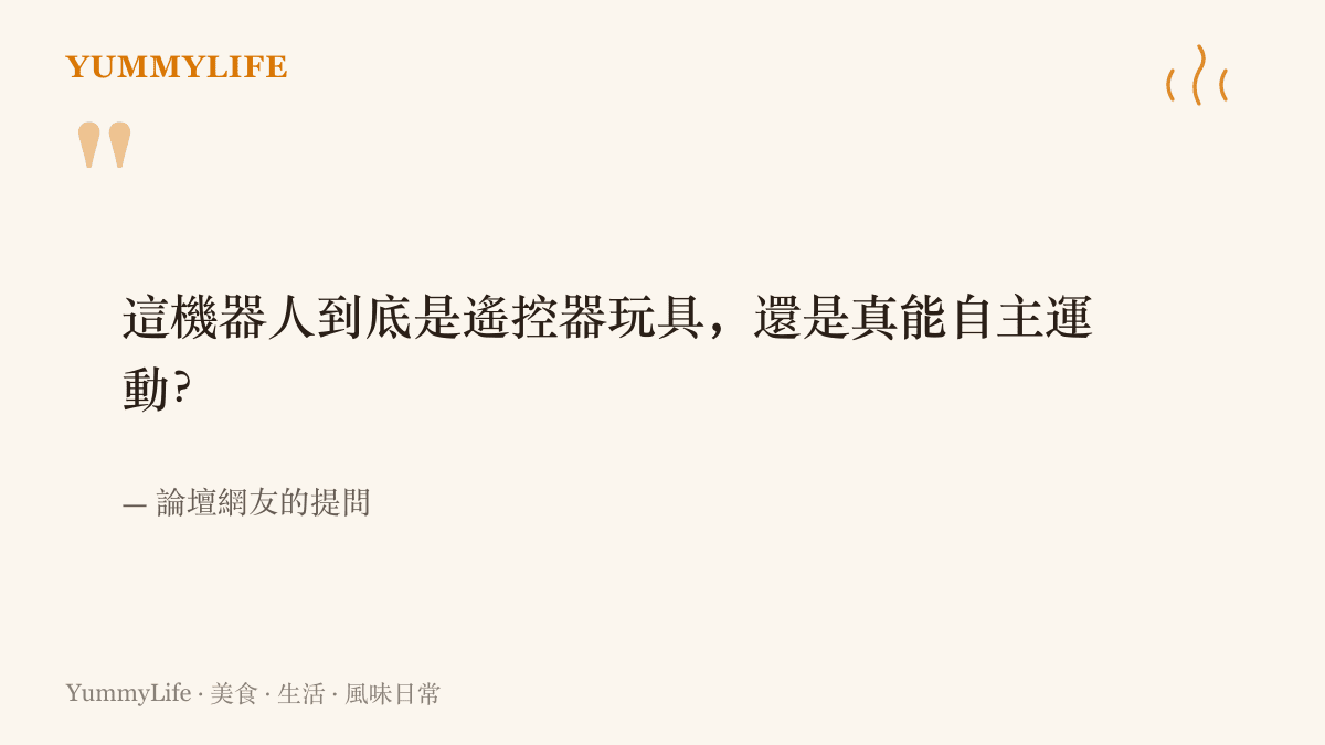 引言圖卡呈現網友對這臺飛踢機器人的提問，質疑它究竟是遙控玩具還是能自主行動