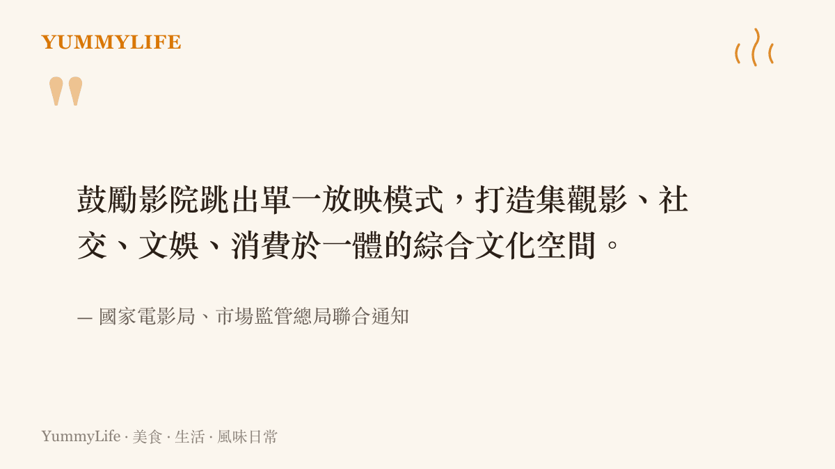 引述官方文件內容，說明政策鼓勵電影院轉型為結合觀影與餐飲消費的綜合文化空間