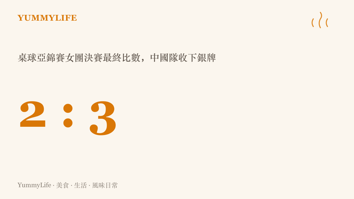 統計圖卡呈現亞洲桌球錦標賽女團決賽中國隊以2比3敗給日本隊的最終比數