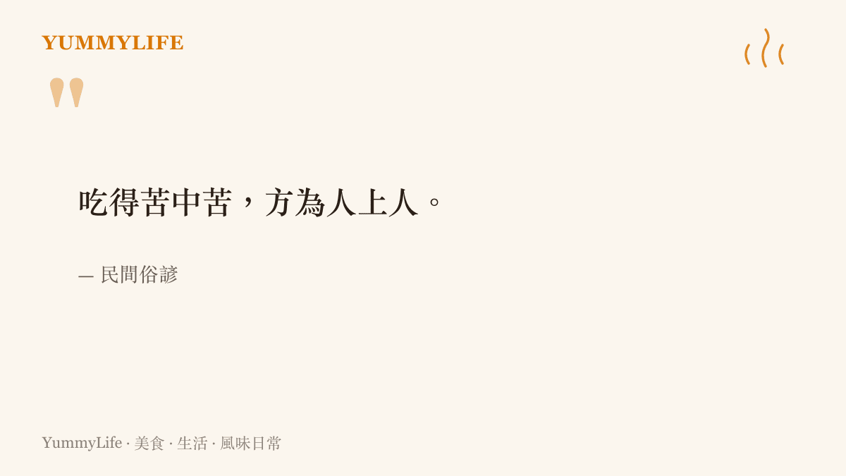 引言圖卡呈現民間俗諺喫得苦中苦方為人上人的完整句子，並標註出自民間俗諺