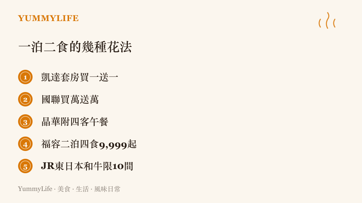 清單整理凱達、國聯、晶華、福容與JR東日本大飯店在普發期間推出的一泊二食與住房優惠方案