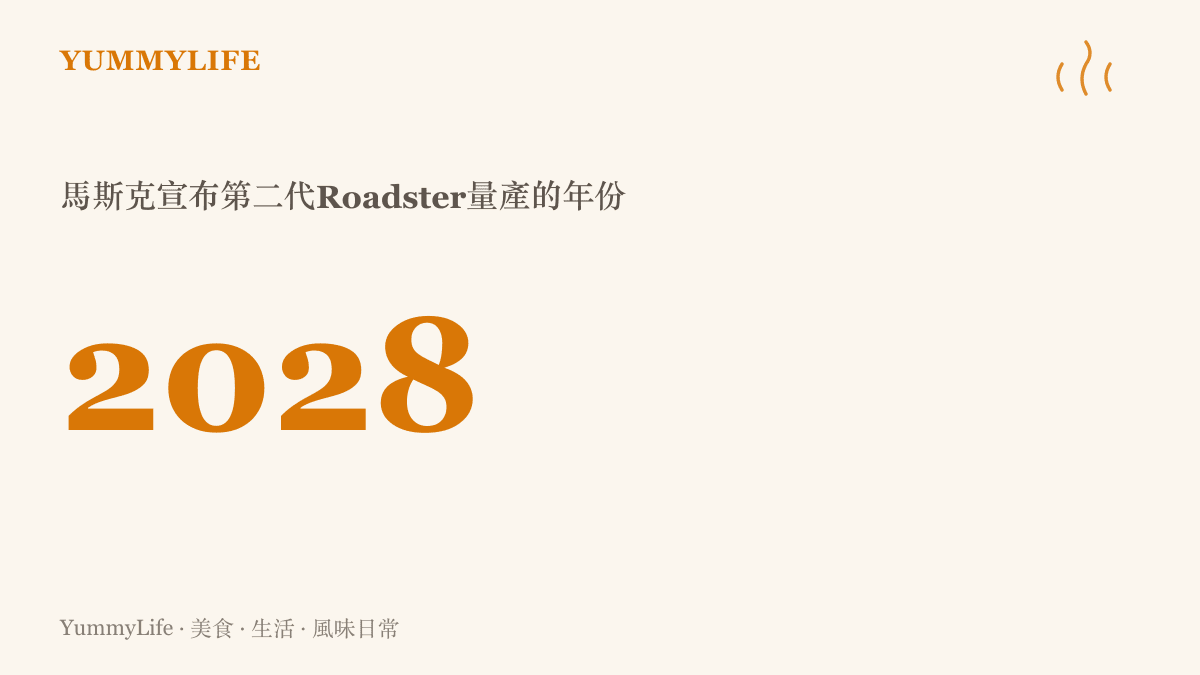 統計圖卡標示馬斯克在德州發表會上宣布，搭載火箭技術的第二代純電超跑預計於西元二〇二八年量產