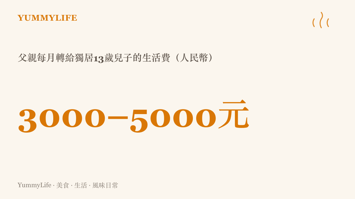 統計圖卡呈現這名父親每月轉給獨居13歲兒子的生活費金額落在三千到五千元人民幣之間，轉帳從不遲到，人卻從未現身