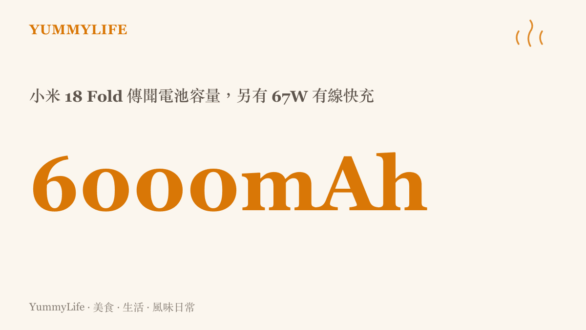 統計圖卡呈現小米 18 Fold 傳聞搭載 6000mAh 電池容量，並支援 67W 有線快充的規格數字