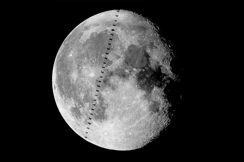 國際太空站凌月2021年7月26日通過時間僅1.2秒，今年1月14日凌月時的月相為眉月，且國際太空站相當明亮，更易觀察。圖／謝翔宇攝影，台北市立天文館提供
